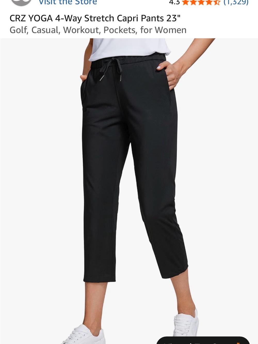 CRZ YOGA Black Capri Pants with Drawstring Waist